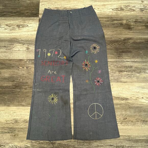 Vintage 70s 72 Seniors Grads Bell Bottom Handmade Hippie OOAK Womens 33x29 Jeans - Picture 1 of 16
